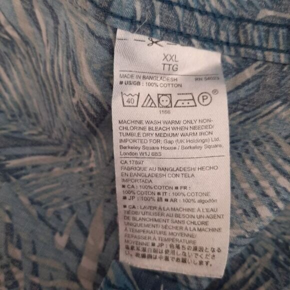 GAP 100% Cotton Classic Fit Button Down Shirt Tropical Print Blue Men's Sz XXL - Picture 13 of 13